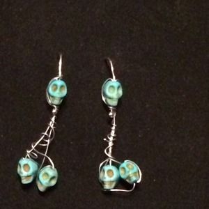 Wire wrapped turquoise skull earrings