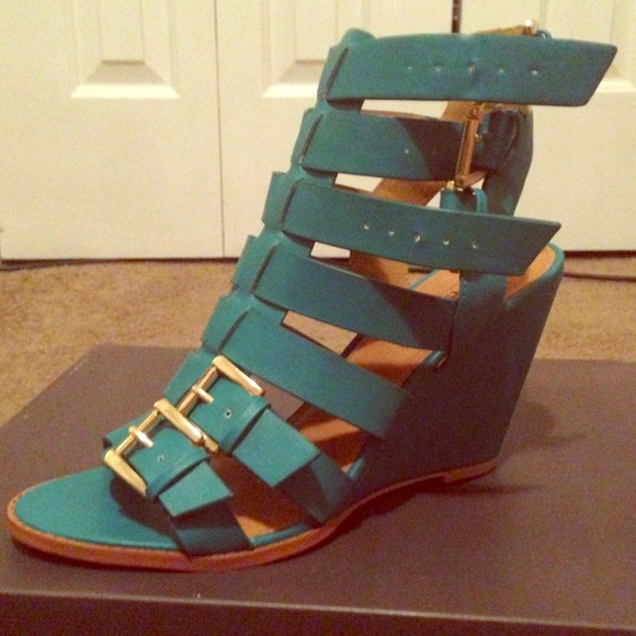 Teal Wedge Sandals