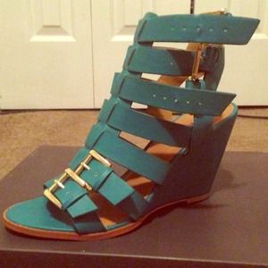 Teal Wedge Sandals