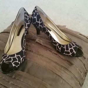 Black & Beige Animal Print Pumps