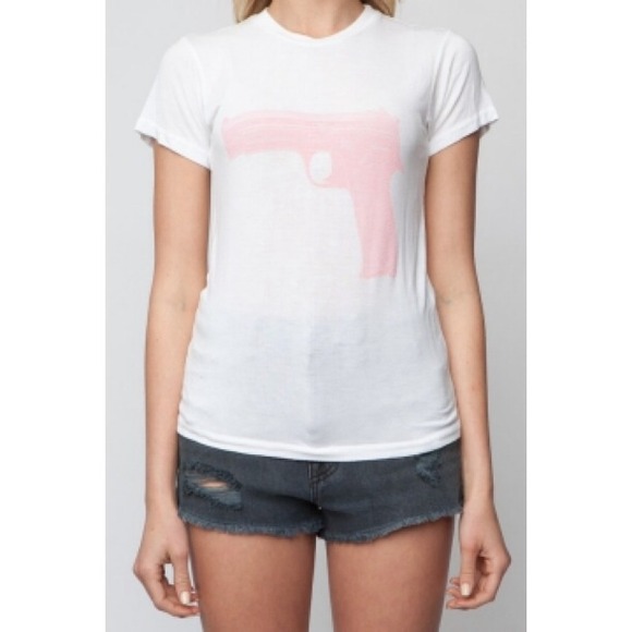 Brandy Melville Pink gun tshirt