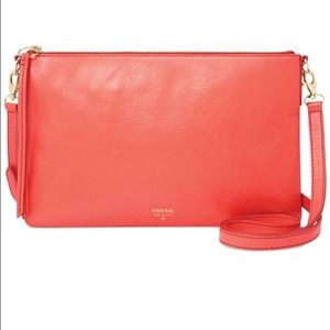 NWT- Fossil Leather Top Zipper Crossbody