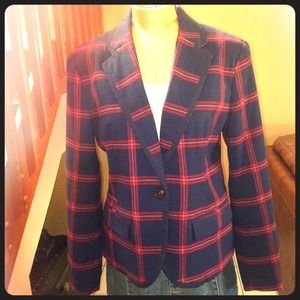 Checkered navy blue and red blazer