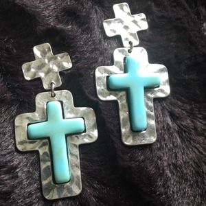 Silver & Turquoise Cross Earrings