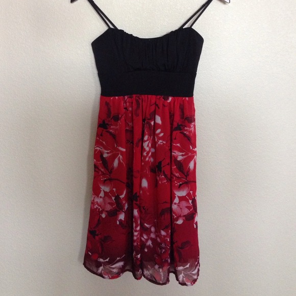 Black & cherry red floral dress