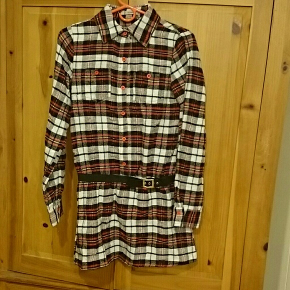 Plaid shirt dress with belt