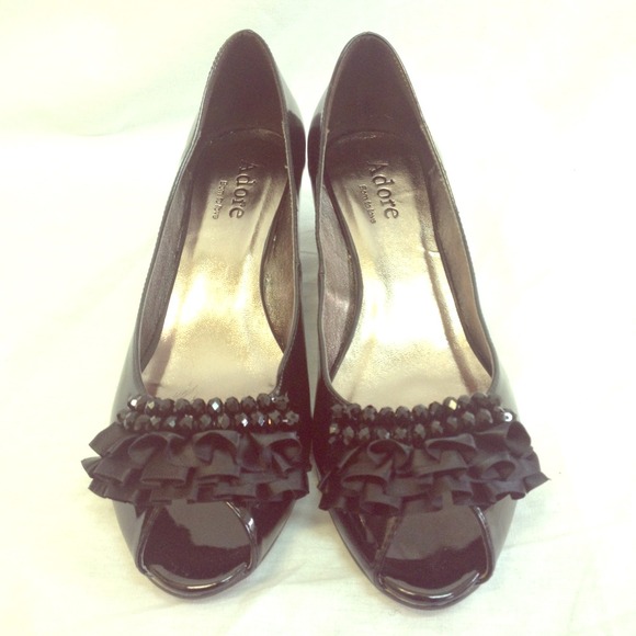 Adore black open toe wedge with frills