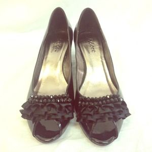 Adore black open toe wedge with frills