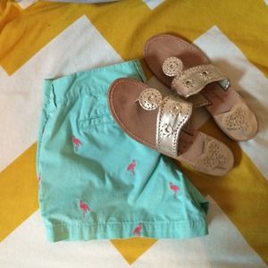 Preppy flamingo embroidered shorts