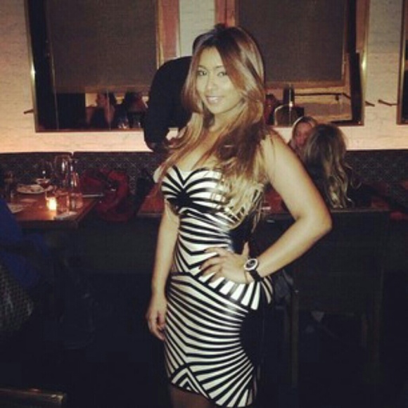 Strapless Black & Cream Leatherette Bandage Dress