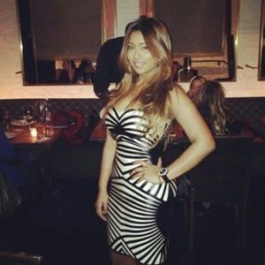 Strapless Black & Cream Leatherette Bandage Dress