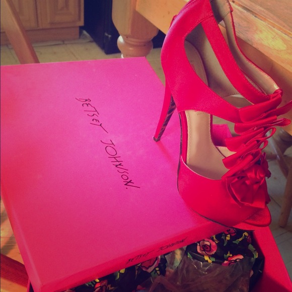 Red satin Betsey Johnson heels