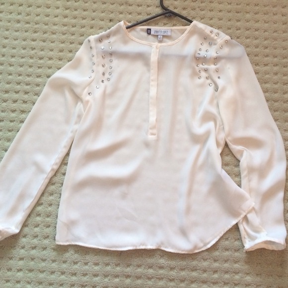 white chiffon blouse w rhinestones - Picture 1 of 3