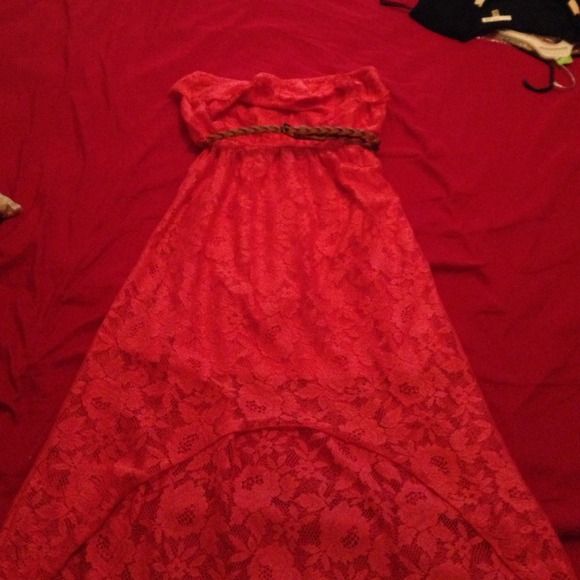 Strapless orange lace dress
