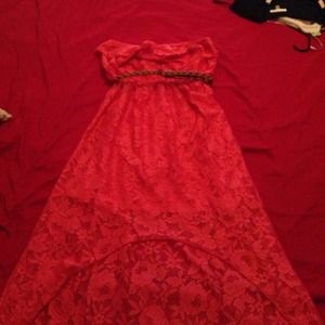 Strapless orange lace dress