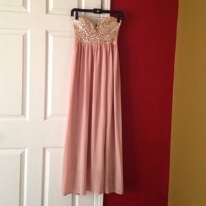 Long dusty rose and gold dress