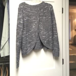 Steel gray metallic cross-back pullover