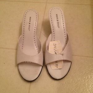 White open toe short heels