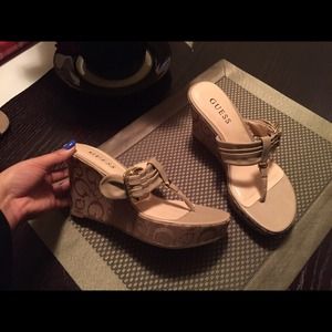 GUESS tan wedges