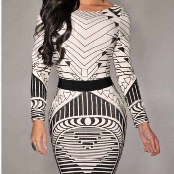 Aztec Print Long Sleeve Body con dress