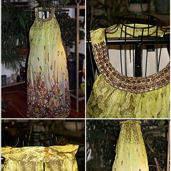 Halter, beads embroidered neck, maxi dress