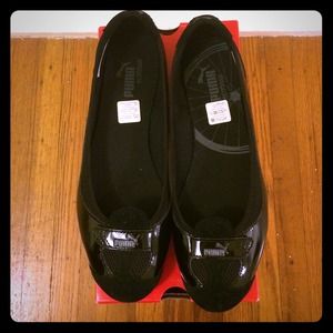 Zandy patent black puma flats, size 10