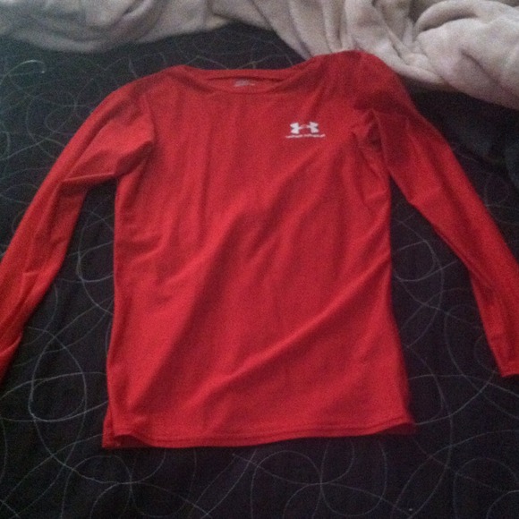 Red under armor shirt.