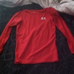 Red under armor shirt.