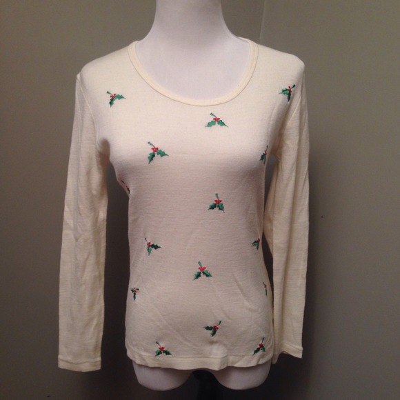 Vintage Embroidered Holly Christmas Sweater M