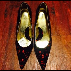 👠FIONI Orange &Black flower glitter pattern heels