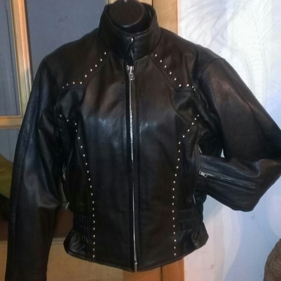 $100--Black leather studded jacket