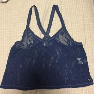 Blue laced loose fitting crop top