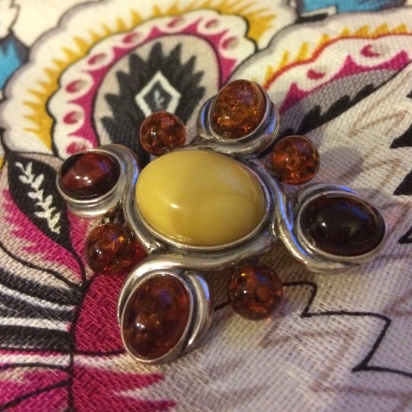 ✨Sterling Baltic Amber Pendant/Brooch (signed)✨ - Picture 1 of 4