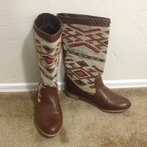 Cute Aztec and Brown Leather Boots