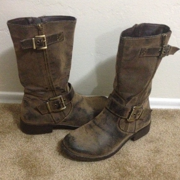 Brown Distressed Mid-Calf Boots
