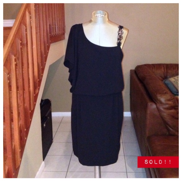 Dolman sleeve blouson, embellished shoulder dress