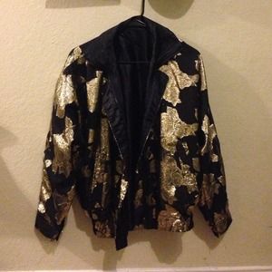 Black & Gold Patterned Bomber Jacket (REVERSIBLE)
