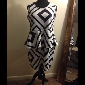 Price Reduced! White and Black Peplum dress