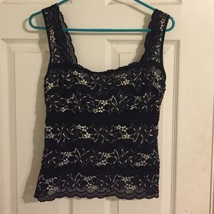 Black and white contrast lace tank top