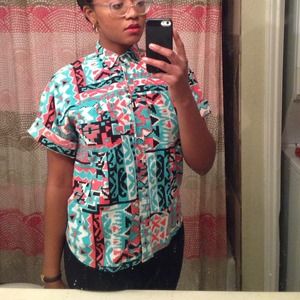 Patterned Short Sleeve Button Down