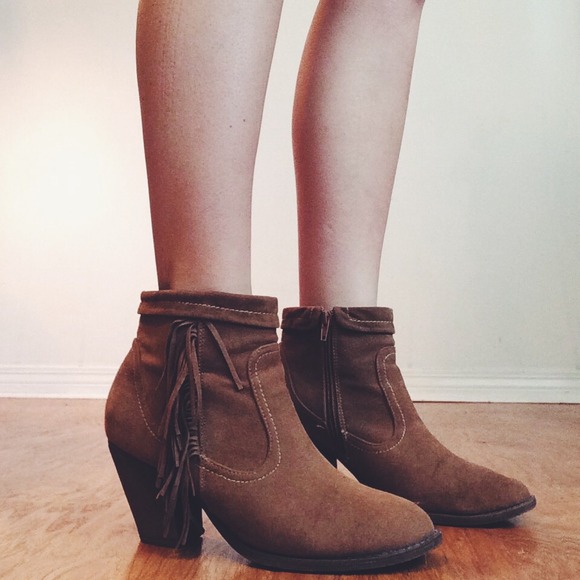 Brown Fringe Ankle Boots