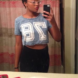 Distressed Denim Crop Top Jersey