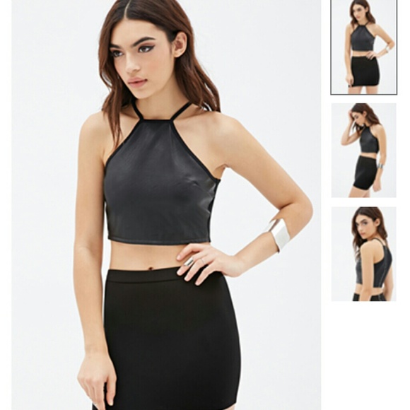 Pleather cropped halter toptop!