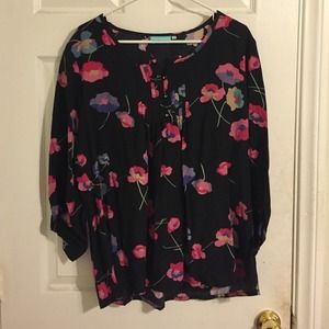 Pink and black floral blouse