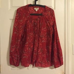 Talbots red scattered sequin button up blouse