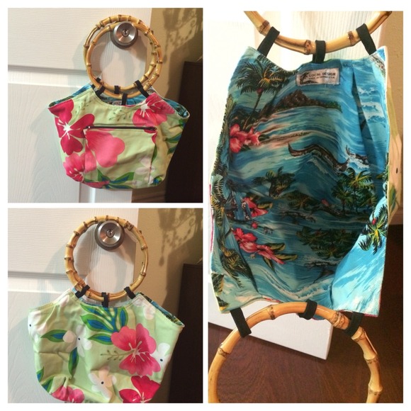 Hawaiian bag with wooden handles - Picture 1 of 2