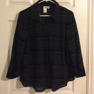 Black subtle sheer velvet striped button up