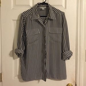 Black and white striped long sleeve button up