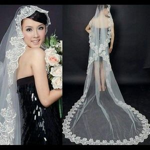 Lace trimed long wedding veil , stunning