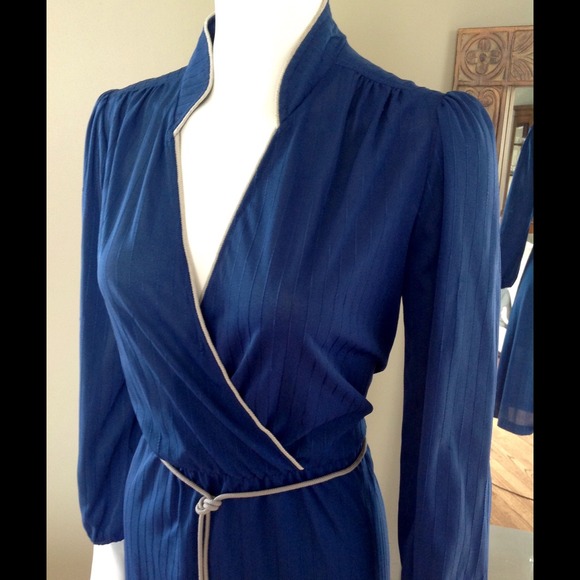 Vintage 80s Blue Wrap Style Dress